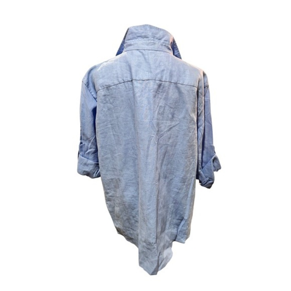 Lauren Ralph Lauren Womens Linen Blend Button Down Sleeve Shirt Blue Large 2X - Picture 6 of 11